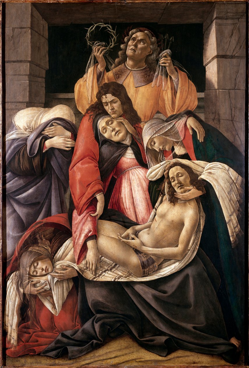 Klagesang over de døde Kristus Detrempe på træ af Alessandro di Mariano dei Filipepi dit Sandro Botticelli (1445-1510) 1495 ca. Sol. 107x71 cm Milan Museo Poldi Pezzoli - Klagesang over den døde Kristus, af Sandro Filipepi a.k.a. Botticelli (1445-1510) af Sandro Botticelli