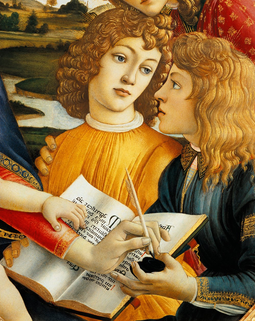 Lorenzo Magnificent og hans bror Giuliano de Medici, detalje af Madonna og barn med engle eller Madonna of Magnificent af Sandro Botticelli
