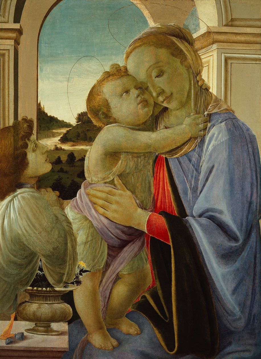 Madonna og barn med tilbedende engel, ca. 1468 (tempera på panel) af Sandro (1444/5 1510) Botticelli