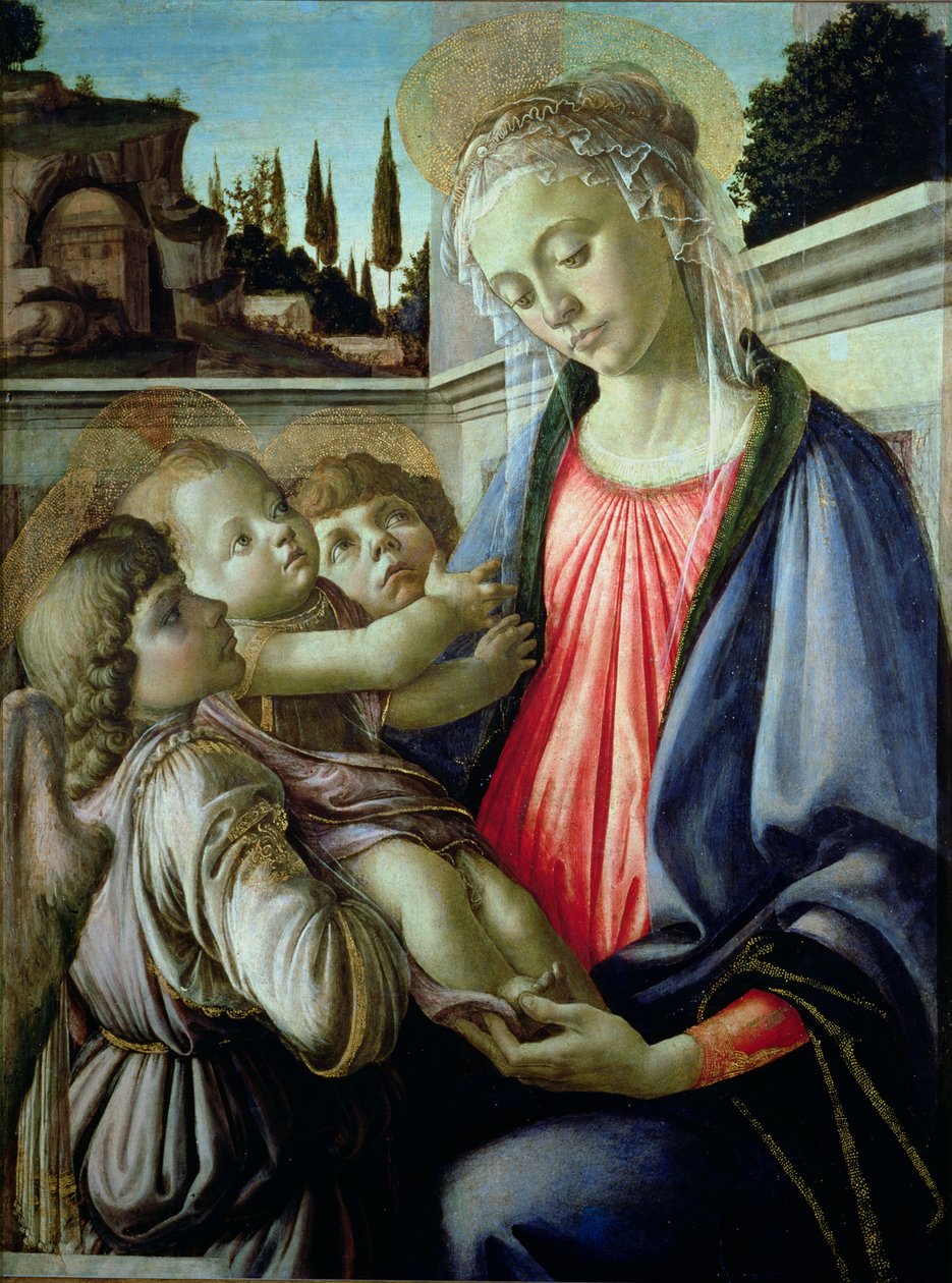 Madonna og barn med engle (tempera på panel) af Sandro Botticelli