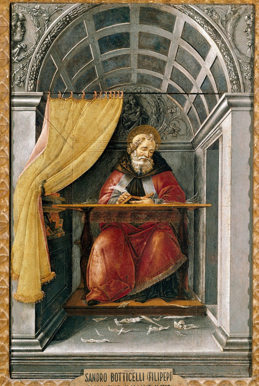 Sankt Augustin i sin celle Maleri af Alessandro di Mariano dei Filipepi dit Sandro Botticelli (1445-1510). Tempera på lærred af Sandro Botticelli