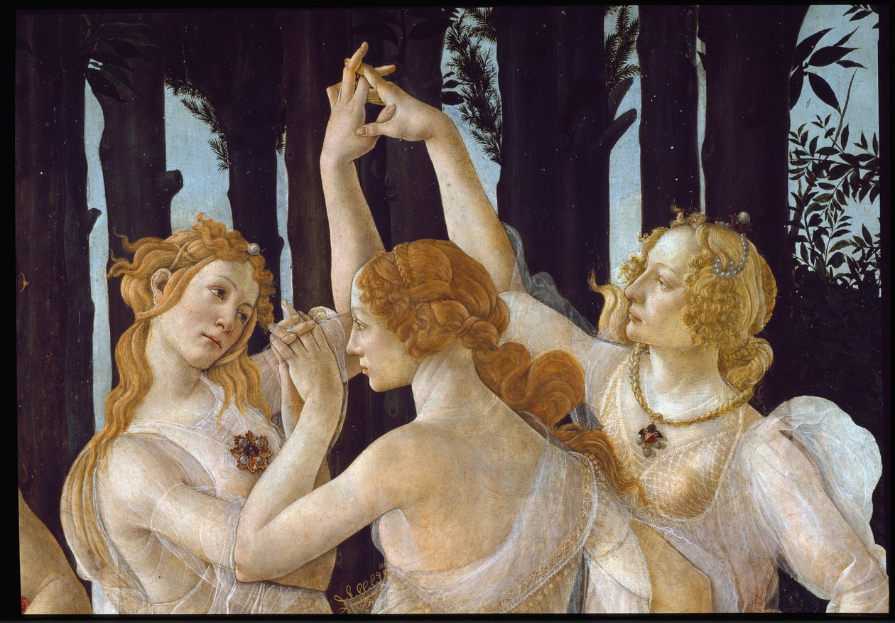 Forår. Detalje, der repræsenterer de tre nåder af Sandro Botticelli