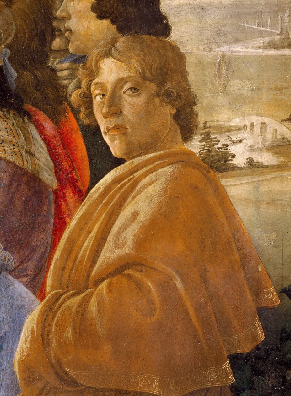 Magiernes tilbedelse. Detalje: Selvportræt af Botticelli, Sandro (1445-1510). Tempera på panel, ca. 1473-1475, Galleria degli Uffizi, Firenze af Sandro Botticelli
