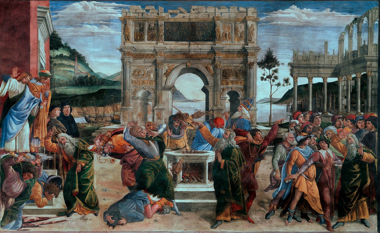 Afstraffelsen af Korahs sønner eller afstraffelsen af oprørerne, Det Sixtinske Kapel af Sandro (1444/5 1510) Botticelli