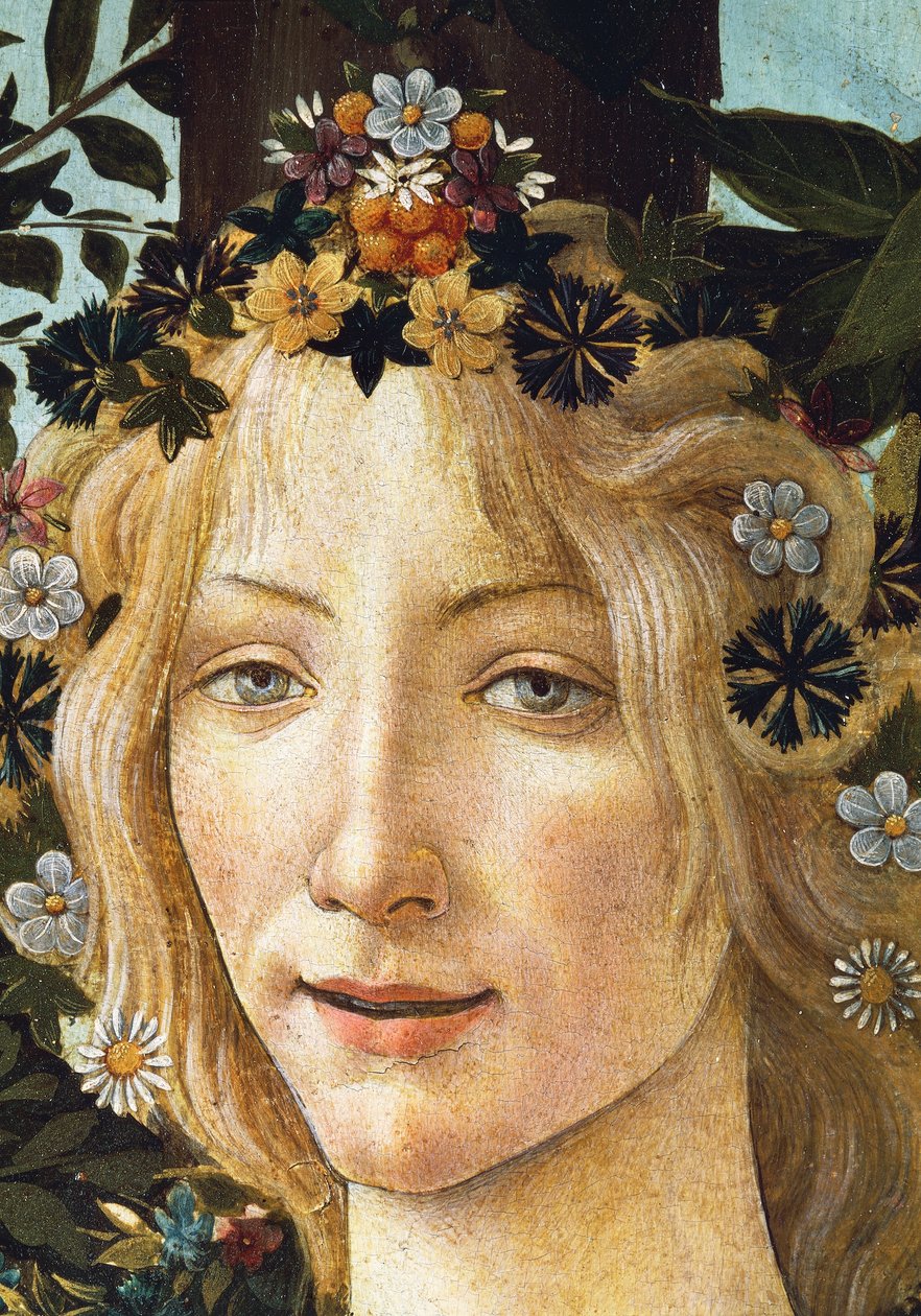 Floras ansigt, detalje af forårets allegori, ca. 1477-1482 (tempera på træ) af Sandro Botticelli