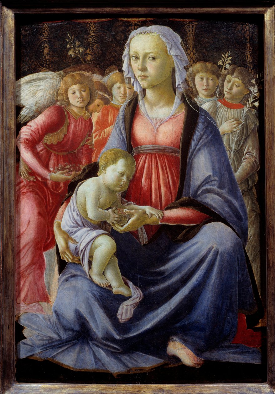 Jomfru og barn omgivet af fem engle Maleri af Alessandro di Mariano dei Filipepi dit Sandro Botticelli (1445-1510) 15. århundrede søn. 0,58x0,4 m af Sandro Botticelli
