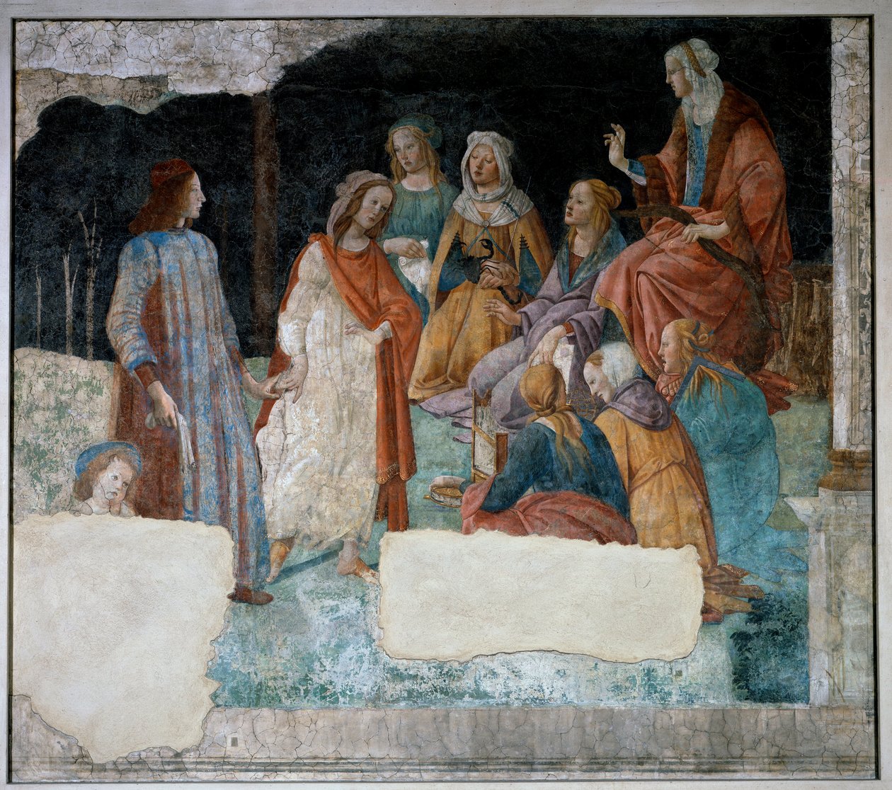 Ung mand førte til forsamlingen af de syv liberale kunster. Fresko af Villa Lemmi. Maleri af Sandro Botticelli (1444-1510) af Sandro Botticelli