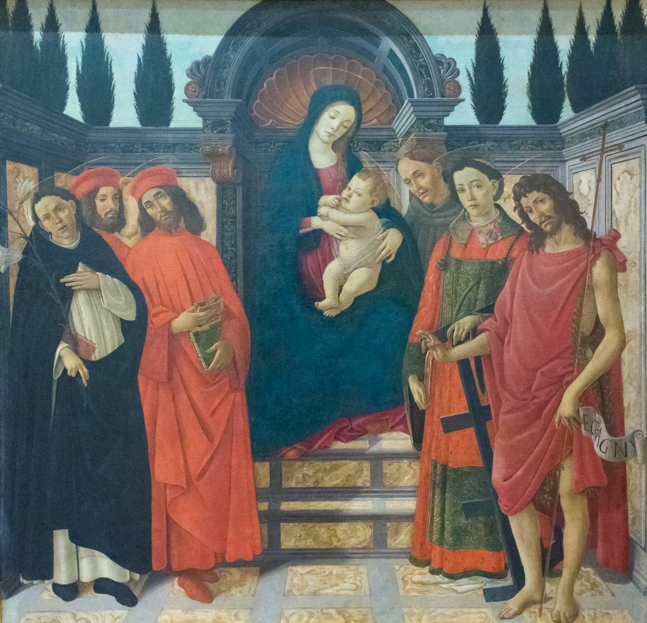 Madonna og barn med helgener, ca. 1497 (olie på lærred) af Sandro (and workshop) Botticelli