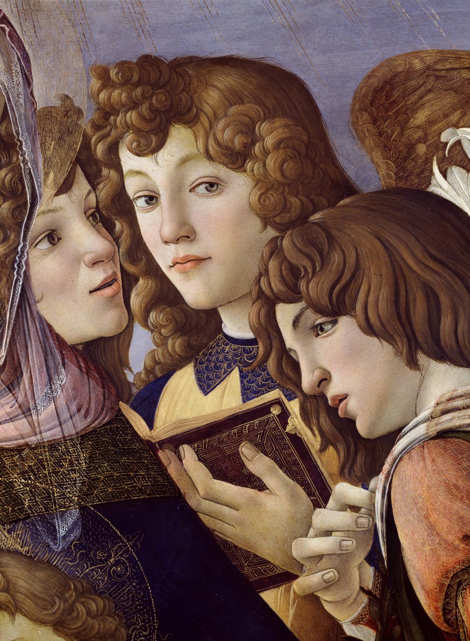 Engle fra granatæbledetaljens madonna fra 44340 af Sandro Botticelli