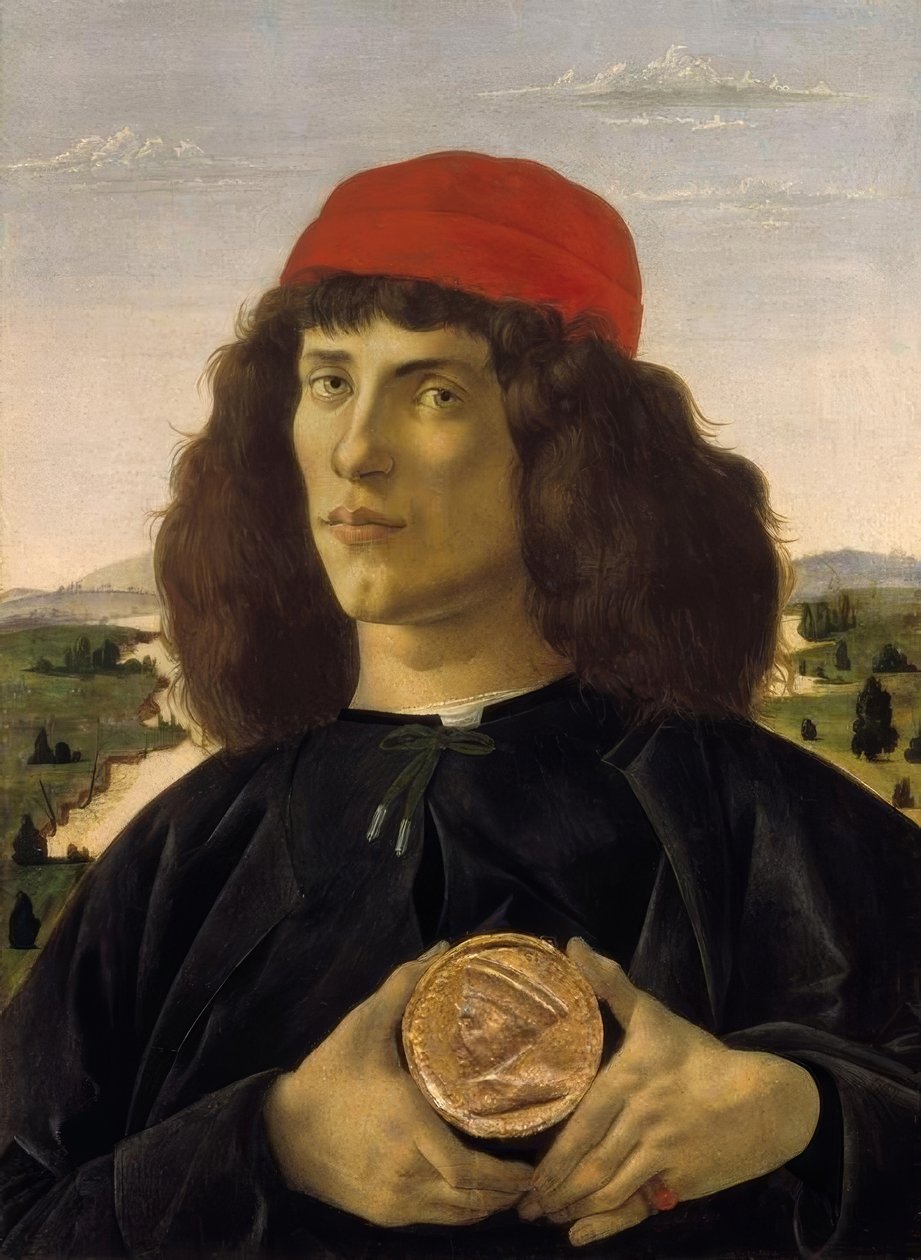 Portræt af en fremmed med medaljen fra Cosimo the A af Sandro Botticelli
