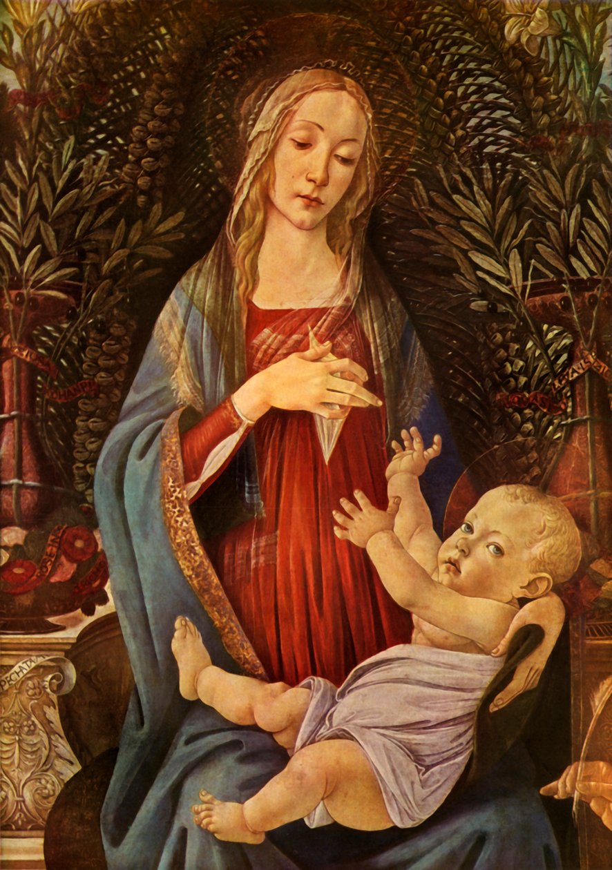Detalje fra Madonna og barn med begge Saints John, 1485, 1937. af Sandro Botticelli