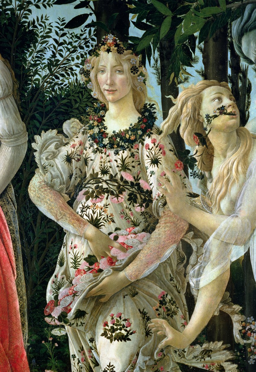 Detalje af Flora som forårets time, fra Primavera tempera på paneldetalje af 558 af Sandro Botticelli