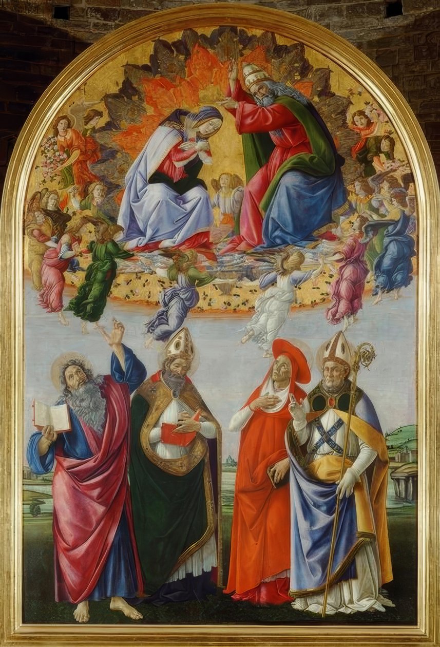 Marias kroning med fire helgener af Sandro Botticelli