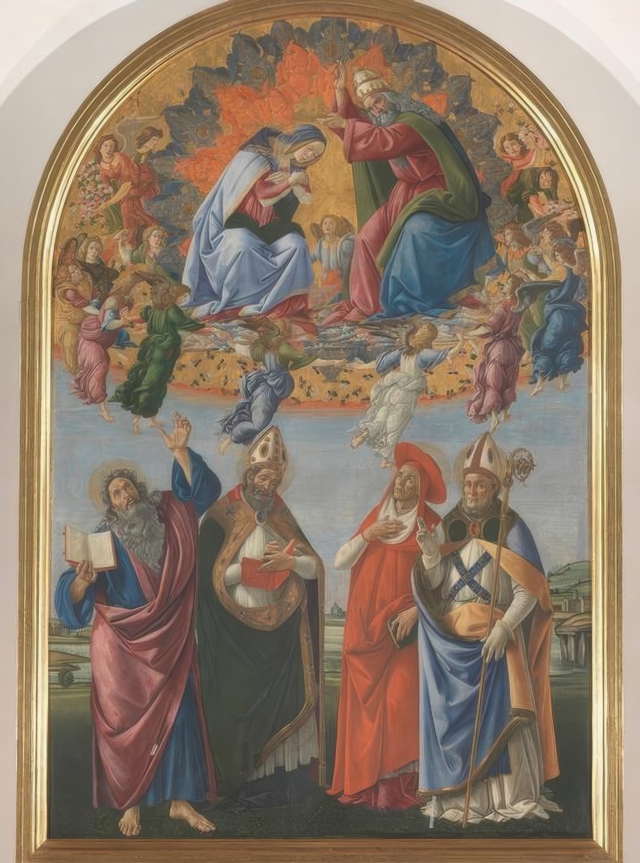 Marias kroning med fire helgener af Sandro Botticelli