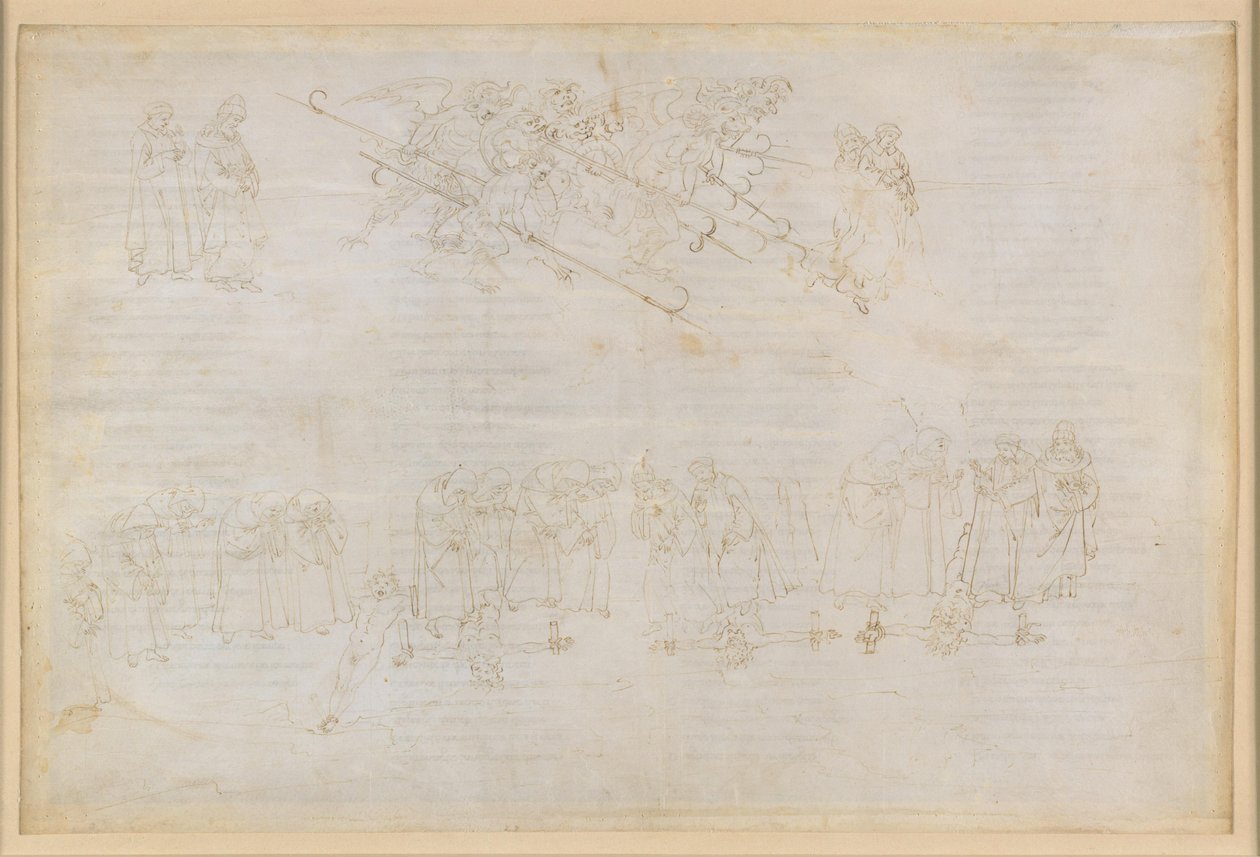 La Divina Commedia, Inferno XXIII. Vergil og Dante i helvedets ottende kreds (Malebolge), 6. bolgia: Straffen for hyklerne af Sandro Botticelli