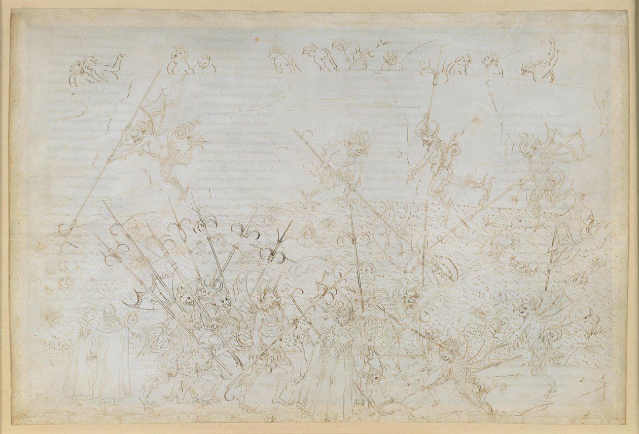 La Divina Commedia, Inferno XXII. Vergil og Dante i helvedets ottende kreds (Malebolge), 5. bolgia: Straffen for de korrupte; Ciampolos flugt af Sandro Botticelli