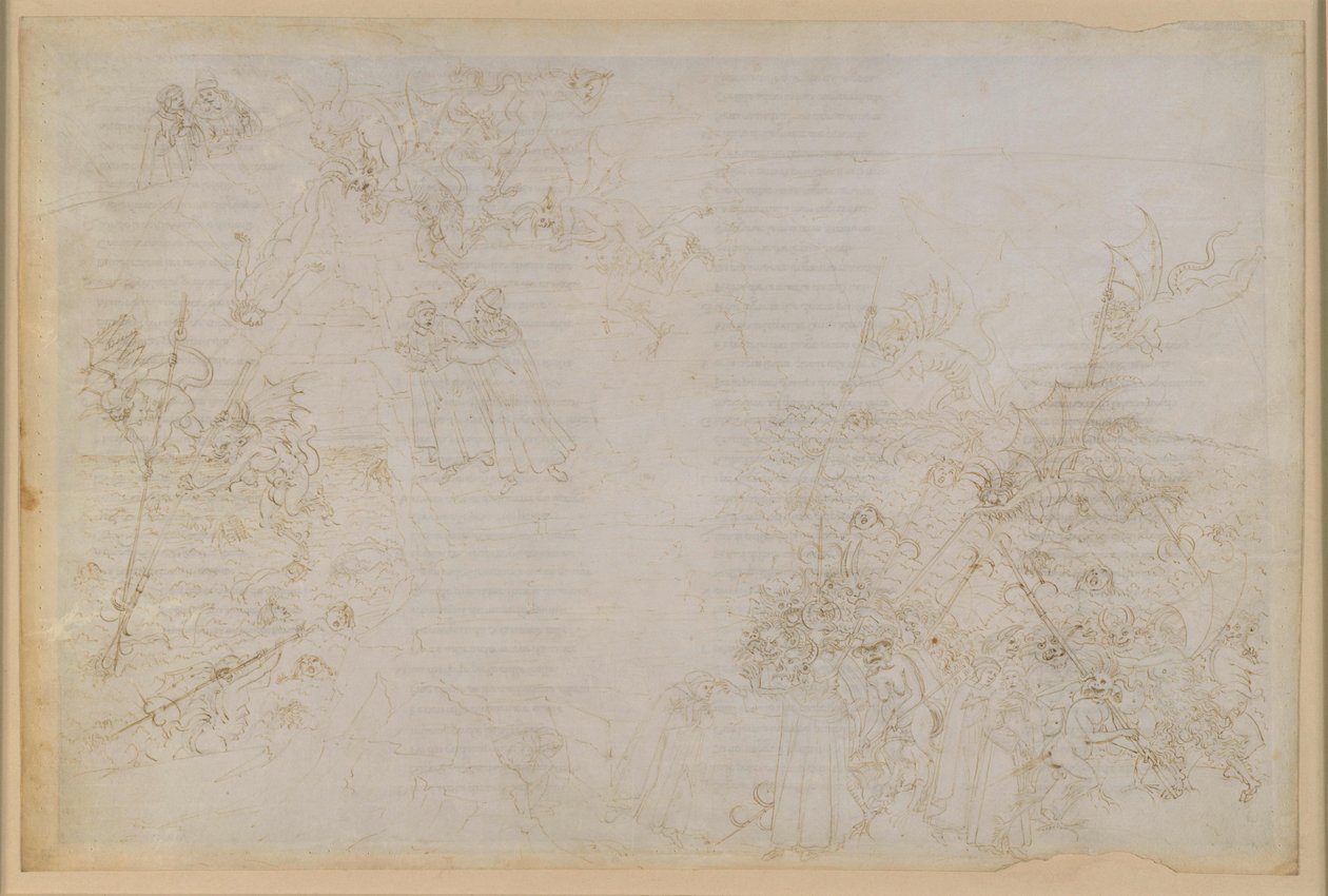 La Divina Commedia, Inferno XXI. Vergil og Dante i helvedets ottende kreds (Malebolge), 5. bolgia: Straffen for korrupte embedsmænd; Ledsagelsen af djævlene af Sandro Botticelli
