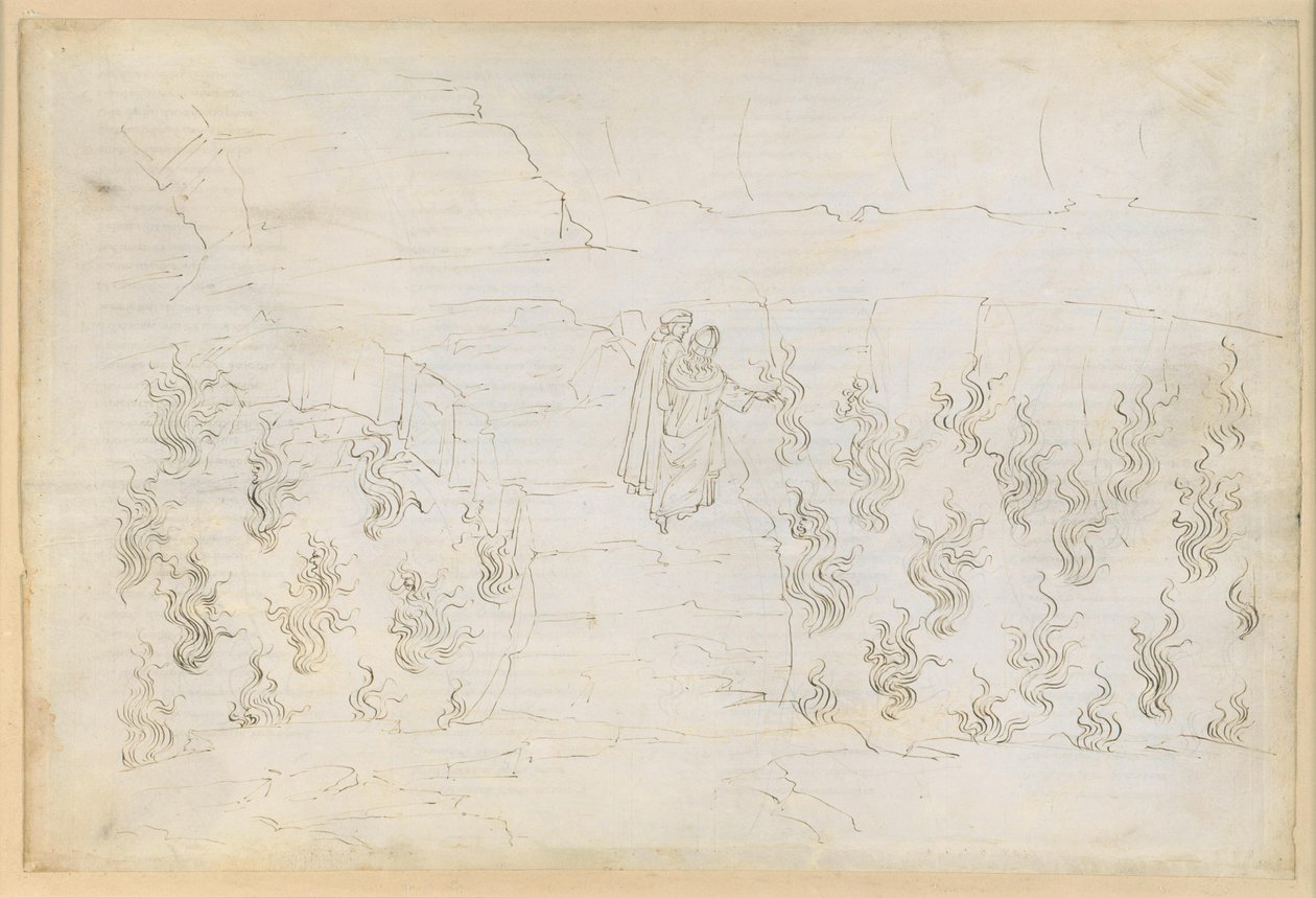 La Divina Commedia, Inferno XXVII: Helvedets ottende kreds (Malebolge), 8. bolgia: Straffen for de falske rådgivere; samtale med Guido da Montefeltro af Sandro Botticelli
