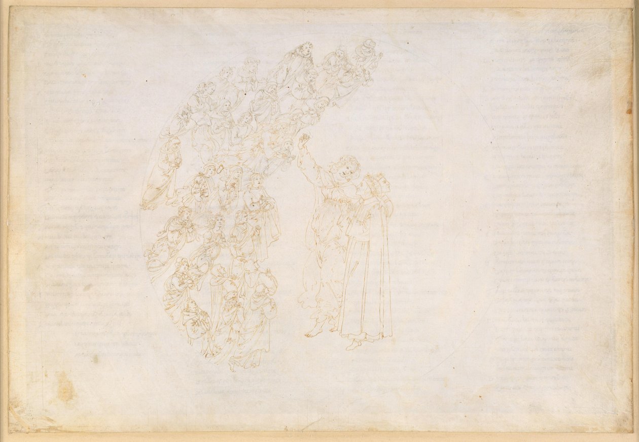 La Divina Commedia, Paradiso III. Den første planetsfære (månehimlen): Fremtræden af de sjæle, der engang blev forhindret i at indfri et løfte; Dantes samtale med Piccarda Donati af Sandro Botticelli