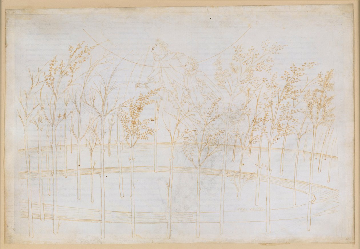 La Divina Commedia, Paradiso I: Opstigningen til ildhimlen. Beatrice forklarer Dante om universets drivkræfter af Sandro Botticelli
