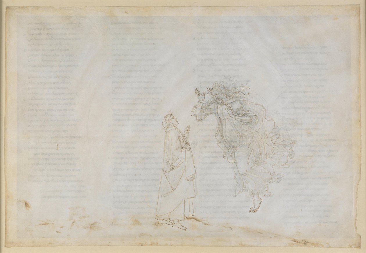 La Divina Commedia, Paradiso V. Den første sfære (månehimlen): Beatrice forklarer Dante principperne for kirkelig dispensation; opstigning til Mars’ sfære af Sandro Botticelli