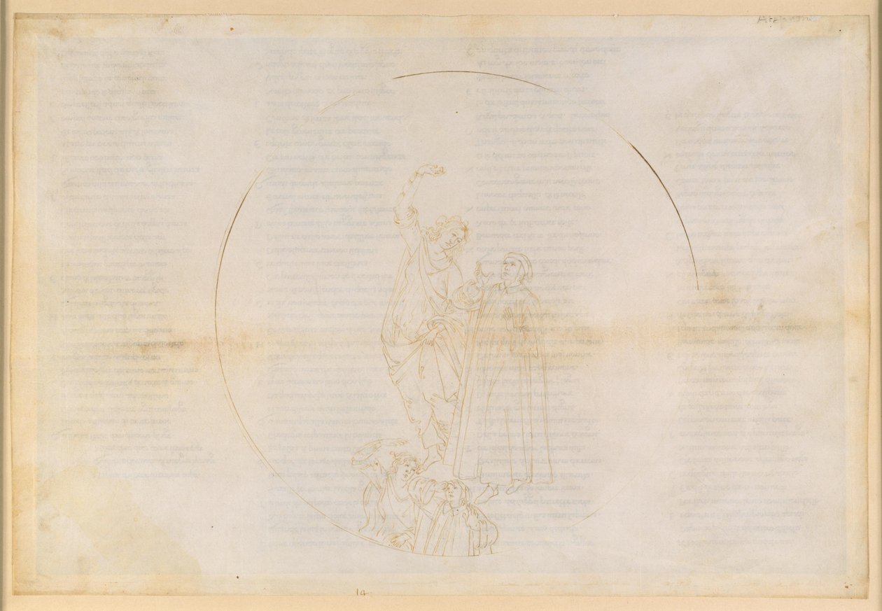 La Divina Commedia, Paradiso XIV. Den fjerde planetsfære (solhimlen): Salomo fortæller Dante om legemets forherligelse efter opstandelsen; opstigning til Mars’ sfære; et syn af Kristus af Sandro Botticelli