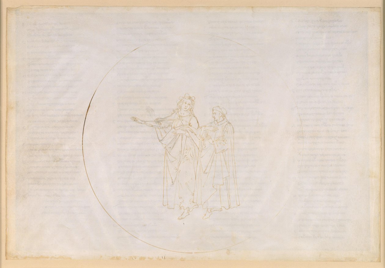 La Divina Commedia, Paradiso XI. Den fjerde planetsfære (solhimlen): Thomas af Aquino roser foran Dante Frans af Assisis virke og beklager verdsliggørelsen af sin egen orden, dominikanerne af Sandro Botticelli