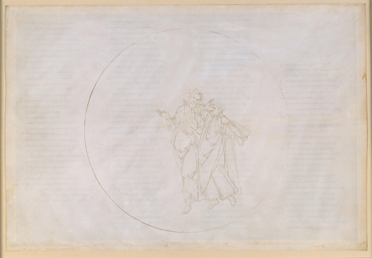 La Divina Commedia, Paradiso XV. Den femte planetsfære (Mars’ himmel): Cacciaguida, stamfader til Alighieri-familien, fortæller Dante om sine forfædre i det gamle Firenze af Sandro Botticelli