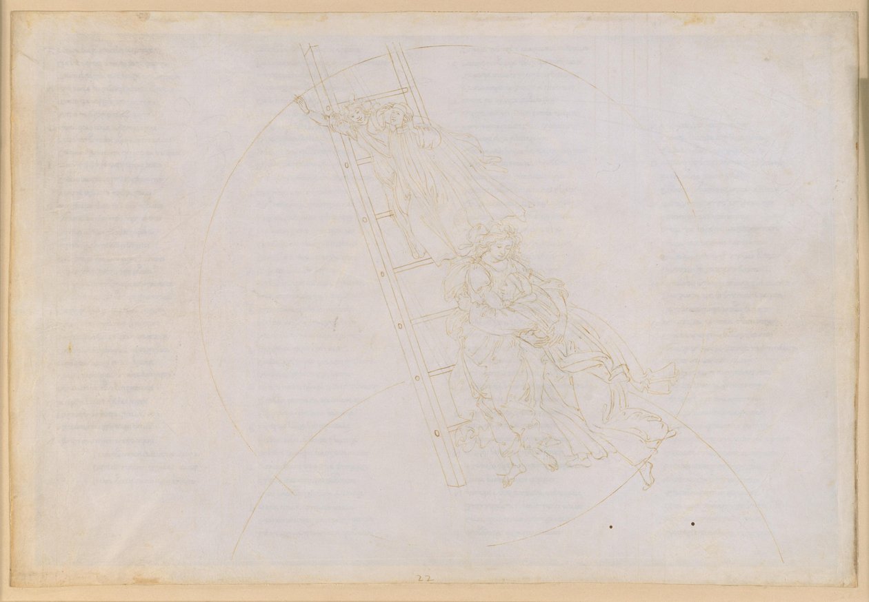 La Divina Commedia, Paradiso XXII. Den syvende planetsfære (Saturns himmel): Den hellige Benedikts beretning; opstigningen ad Jakobs stige til den faste stjernehimmel af Sandro Botticelli