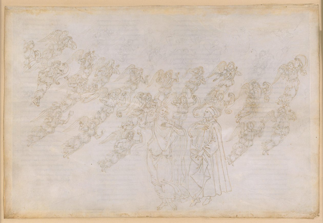 La Divina Commedia, Paradiso XXIX. Den niende sfære (Krystalhimlen eller Primum Mobile): Beatrice underviser Dante om englenes skabelse og væsen af Sandro Botticelli