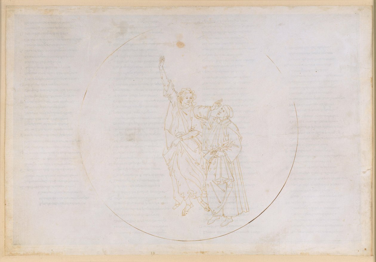 La Divina Commedia, Paradiso X. Opstigningen til den fjerde planetsfære (solhimlen): Thomas af Aquinos lys introducerer Dante for de vises himmel af Sandro Botticelli