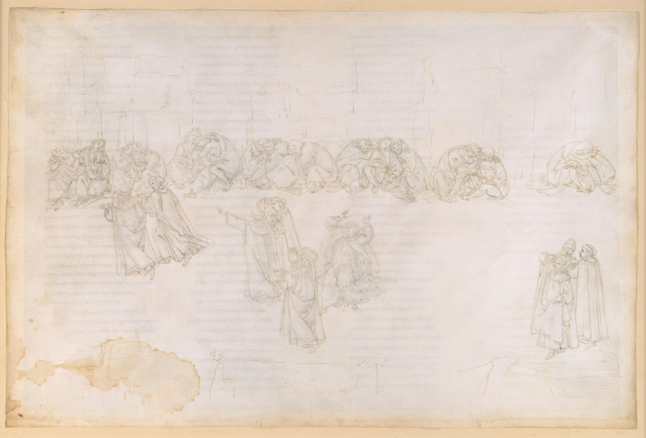 La Divina Commedia, Purgatorio XIII. Purgatoriets anden ring: Bod for misundelse og skadefryd; samtale med Sapia Salvani af Sandro Botticelli