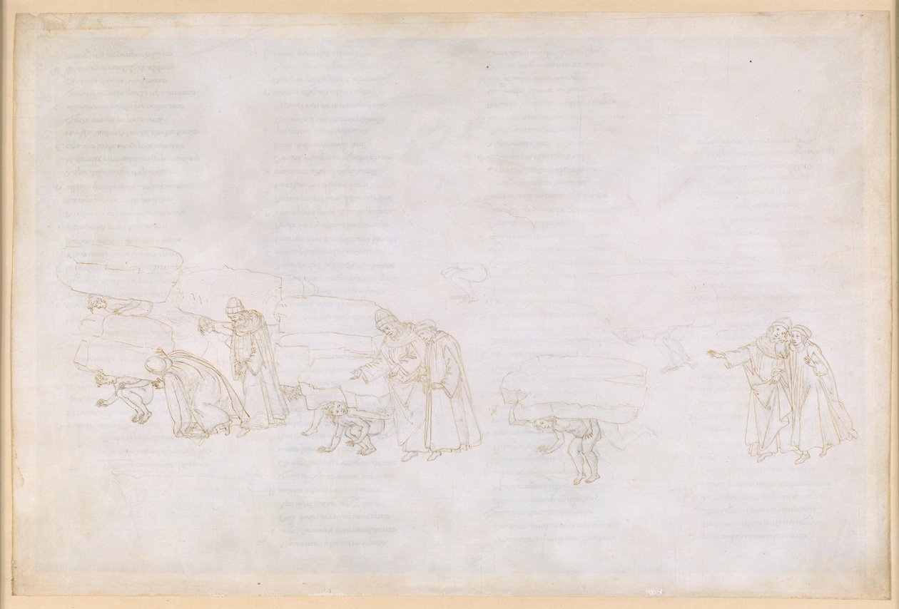La Divina Commedia, Purgatorio XI. Purgatoriets første ring: Omvendelse af berømmelseshungrende riddere og kunstnere af Sandro Botticelli