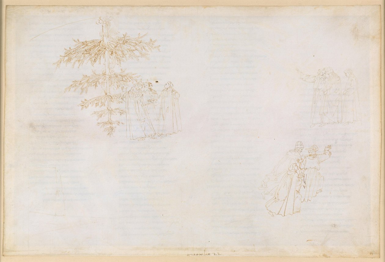 La Divina Commedia, Purgatorio XXII: Opstigningen til den sjette ring i Purgatoriet; samtaler med Statius; de glubske menneskers bod af Sandro Botticelli