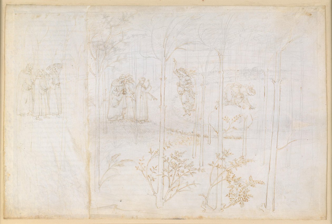 La Divina Commedia, Purgatorio XXVIII. Det jordiske paradis: Dante og Matelda ved floden Lethe af Sandro Botticelli