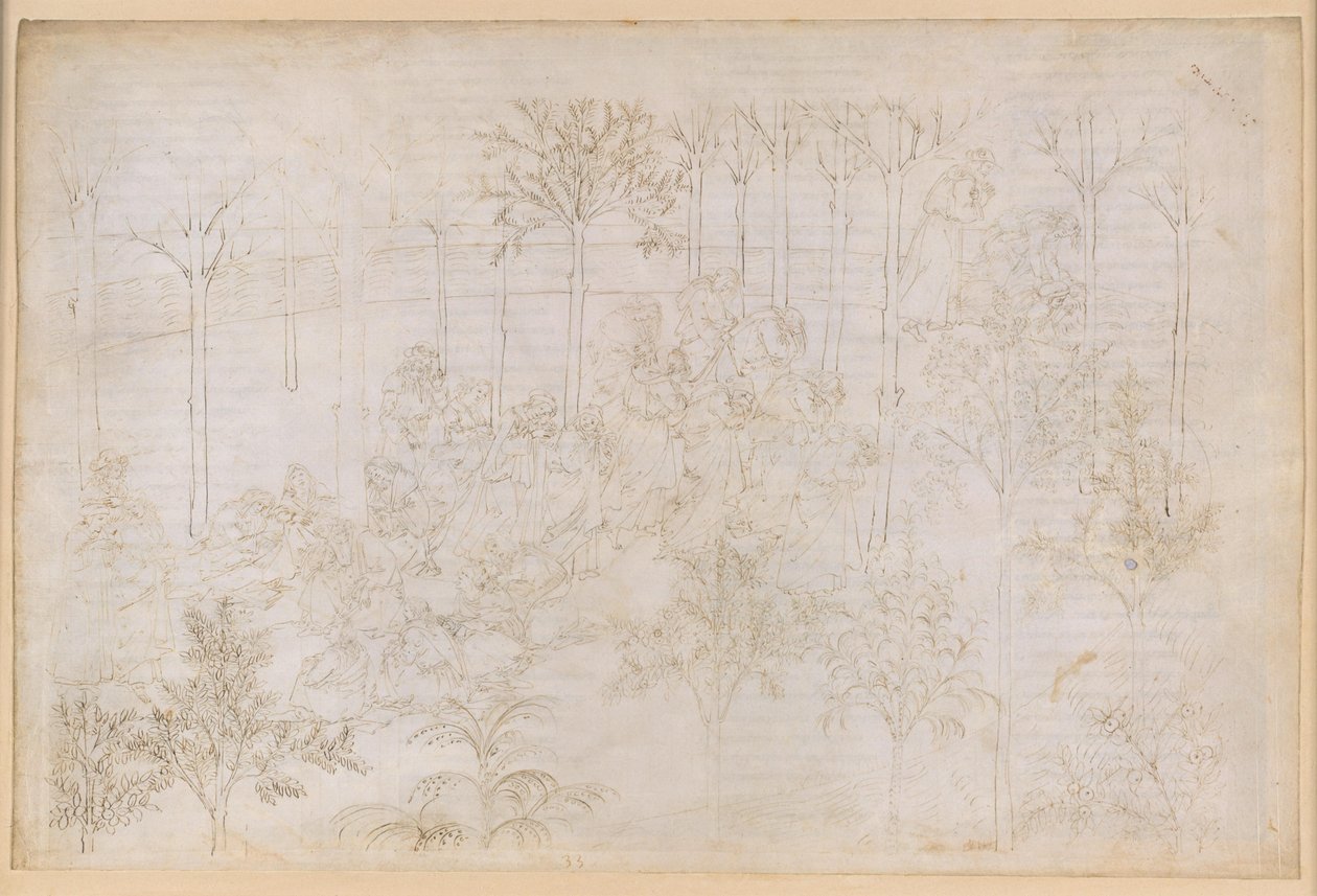 La Divina Commedia, Purgatorio XXXIII. Det jordiske paradis: Beatrice i dydernes kreds; afrejsen; Dantes bad i floden Eunoe af Sandro Botticelli