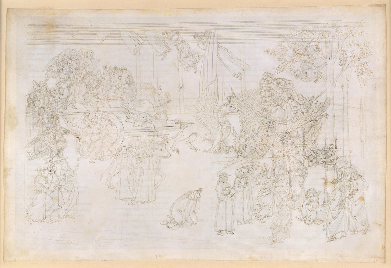 La Divina Commedia, Purgatorio XXXII. Det jordiske paradis: Erkendelsens træ og Kirkens historiske skæbne af Sandro Botticelli