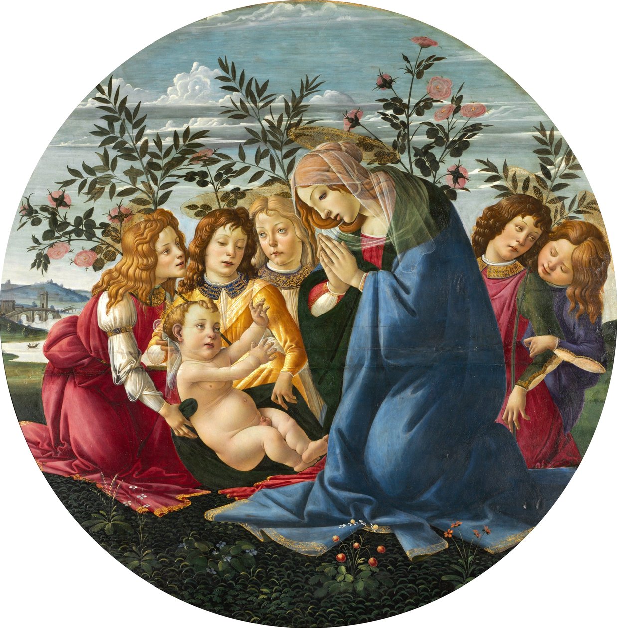 Madonna, der tilbeder barnet med fem engle af Sandro Botticelli