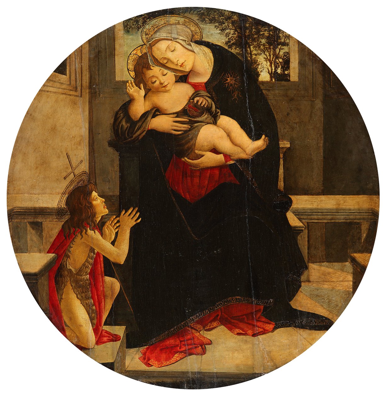 Maria med barnet og den unge Johannes af Sandro Botticelli
