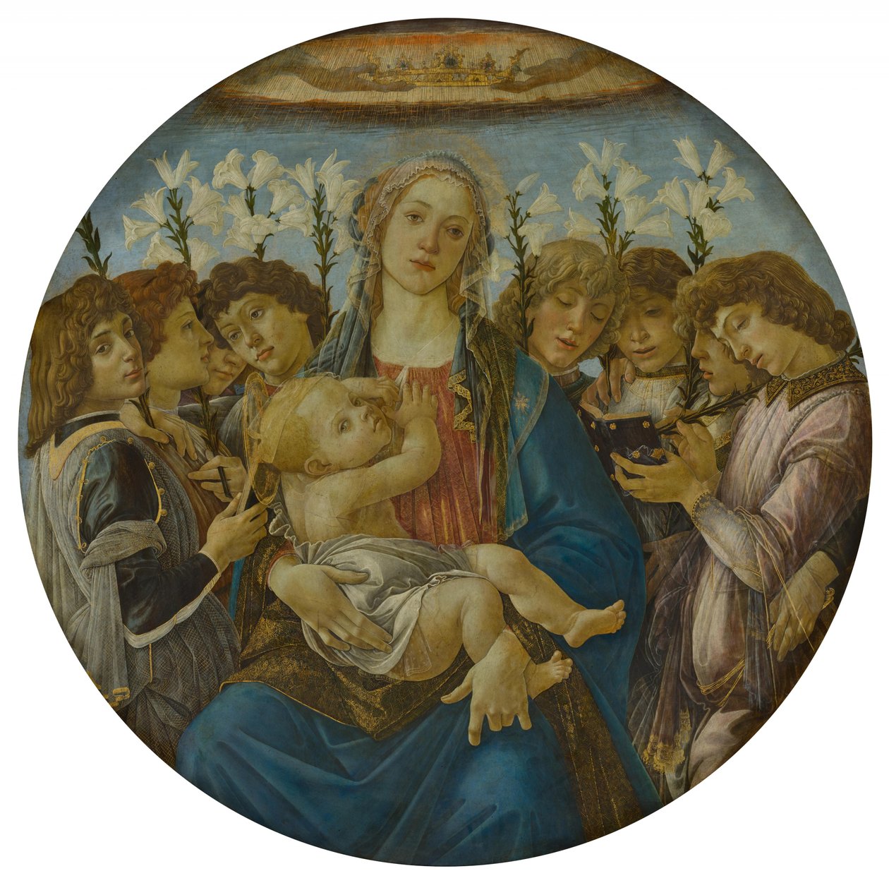 Maria med barnet og syngende engle (Raczyński-tondo) af Sandro Botticelli