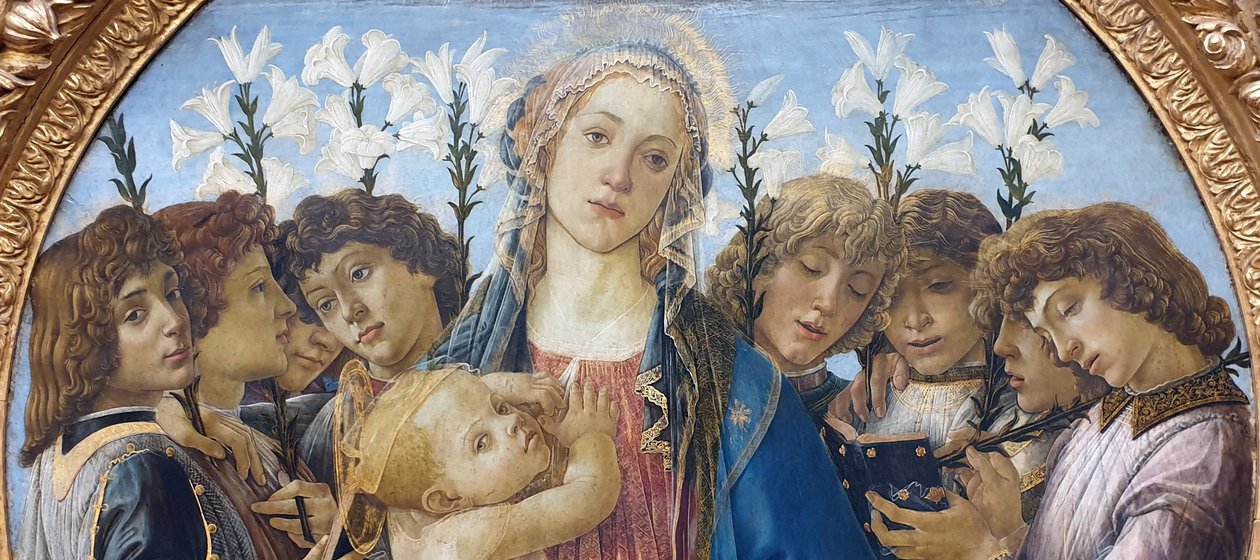 Maria med barnet og syngende engle af Sandro Botticelli