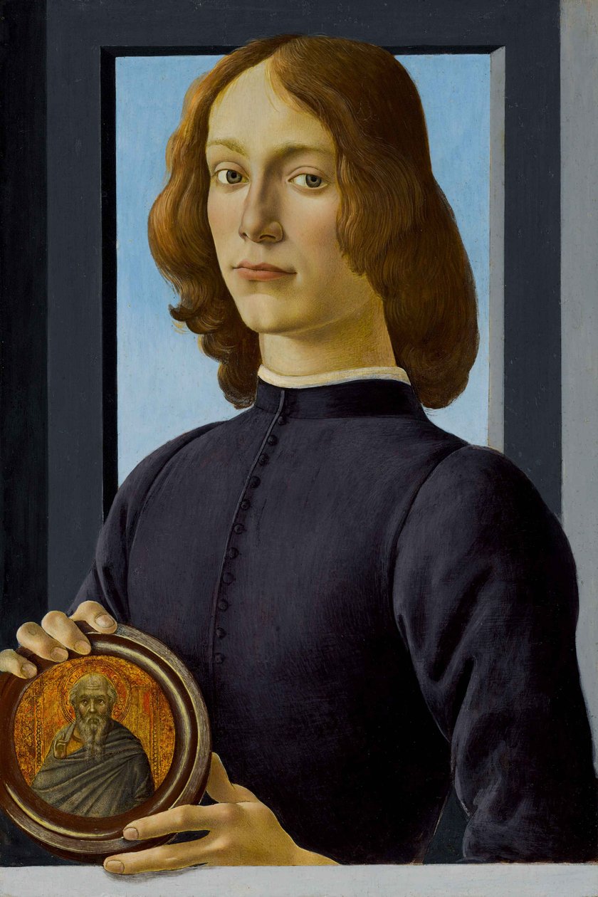 Portræt af en ung mand, der holder en medaljon af Sandro Botticelli