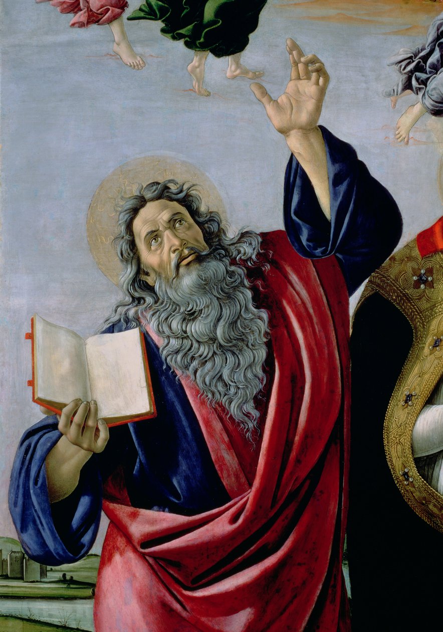Johannes evangelisten, fra The Coronation of the Virgin Altertavle af St. Mark, c.1488-90 tempera på paneldetalje af 44363 af Sandro Botticelli