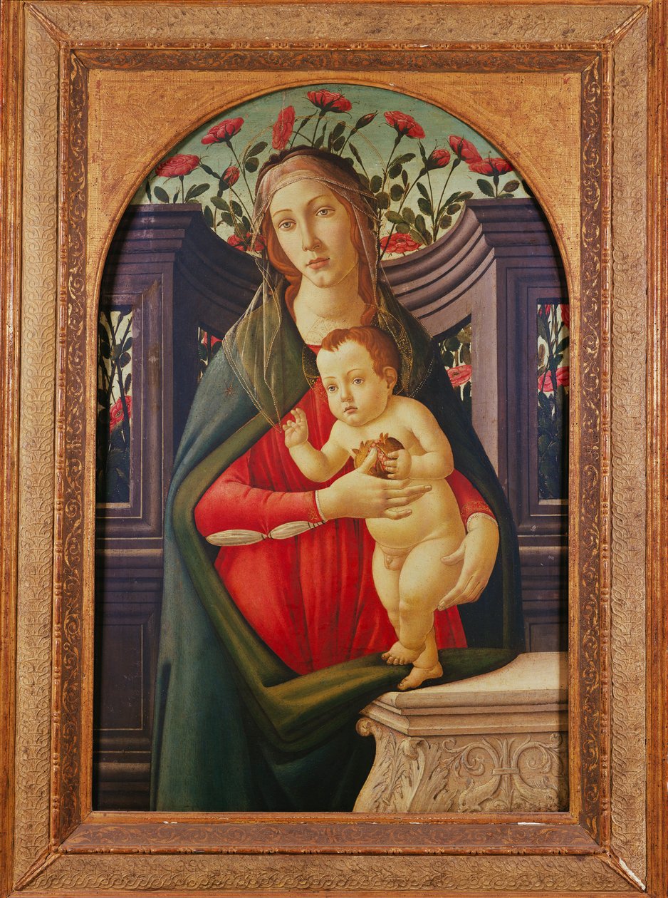 Madonnaen og barnet i en niche dekoreret med roser af Sandro Botticelli