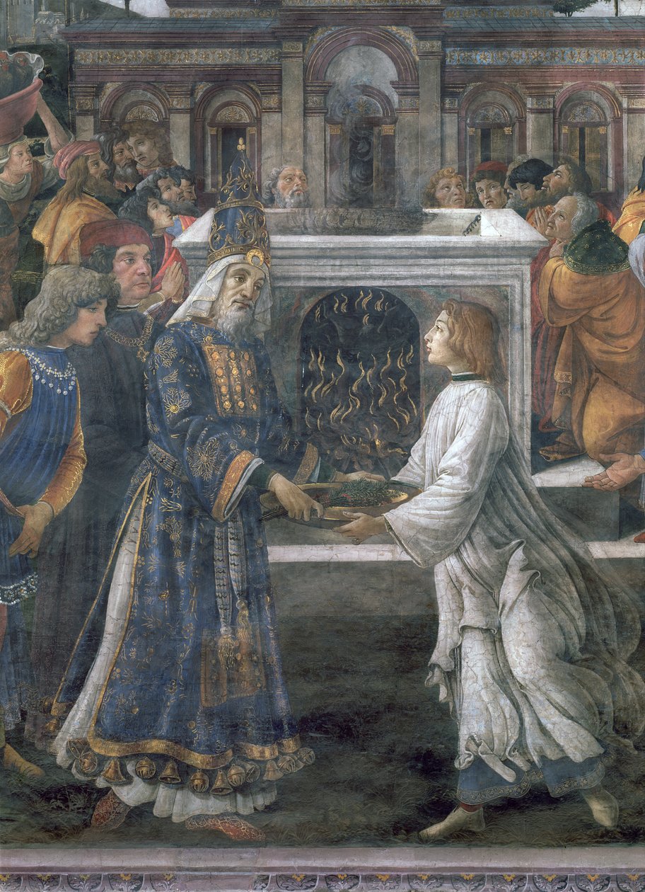 Rensningen af den spedalske og Kristi fristelse, i Det Sixtinske Kapel: detalje af renselsesceremonien, 1481 fresco af Sandro Botticelli