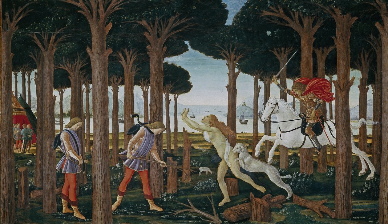 Historien om Nastagio degli Onesti Første episode, ca 1483 af Sandro Botticelli