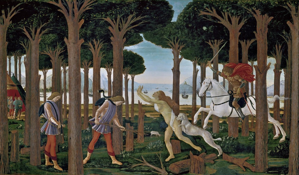 Historien om Nastagio degli Onesti I af Sandro Botticelli