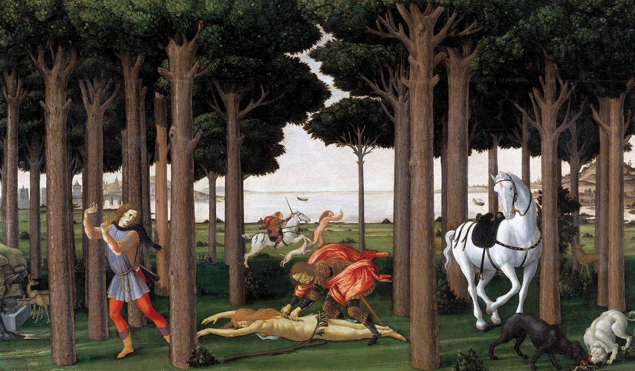Historien om Nastagio degli Onesti Anden episode, ca 1483 af Sandro Botticelli