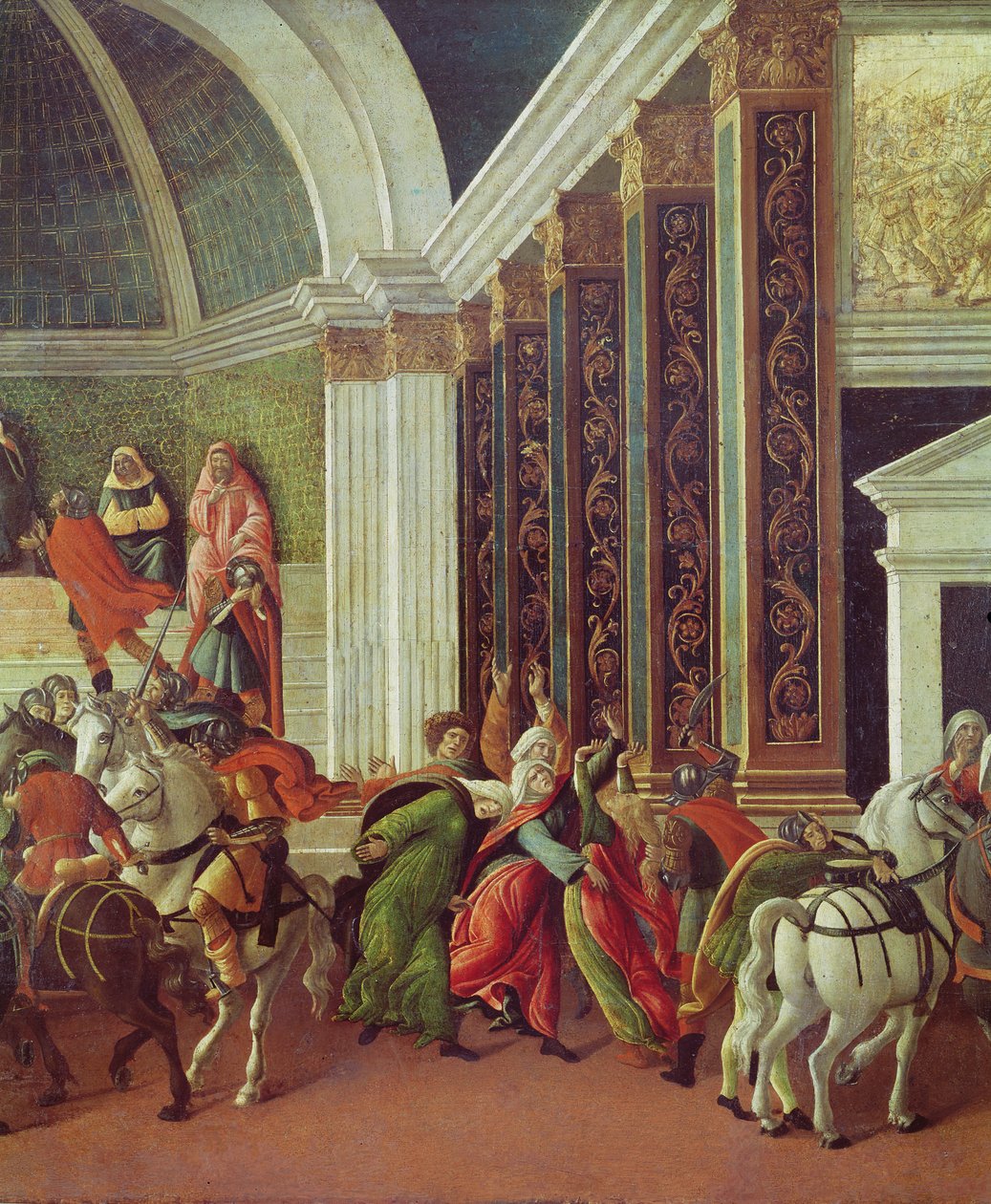 The Story of Virginia detalje fra højre: dræbt af sin far Virginius, 1500-04 tempera på panel af Sandro Botticelli