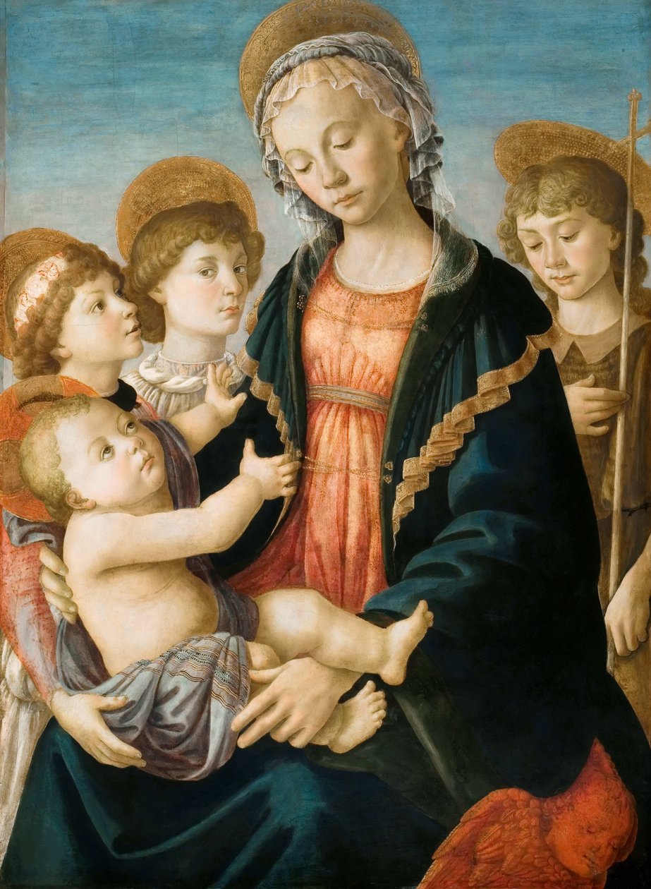 Jomfruen og barnet med to engle og den unge Sankt Johannes Døberen, ca 1467. af Sandro Botticelli